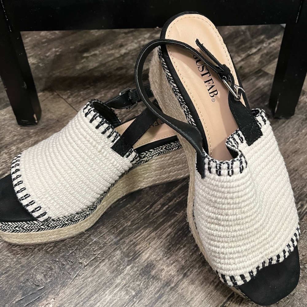 White and blue Just Fab wedges